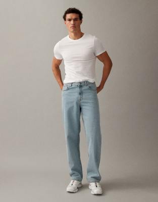 Weite Jeans in verwaschenem Hellblau Blau 48 Long