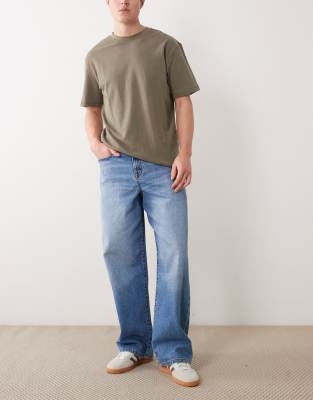 Weite Jeans in verwaschenem Mittelblau Blau 48 Regular