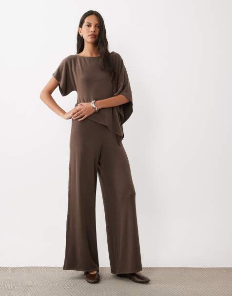 ASOS DESIGN weite Kombihose in Braun - view 1
