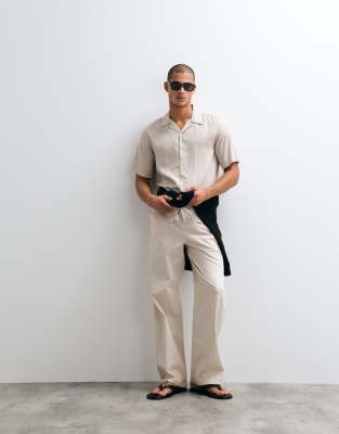 Weite Leinenmix-Hose in Steinbeige-Neutral Neutral M