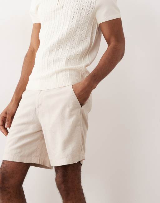 ASOS DESIGN – Weite, mittellange Shorts aus Leinenmix in Steinbeige, Kombiteil, 4 von 5