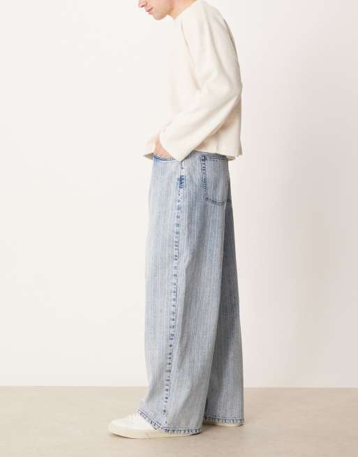 ASOS DESIGN – Weite Oversize-Jeans in mittelblauer Waschung mit Streifenprint, 3 von 5