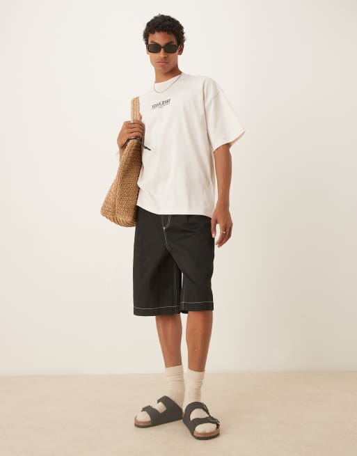 ASOS DESIGN – Weite Oversize-Jorts in Schwarz mit Falten 
