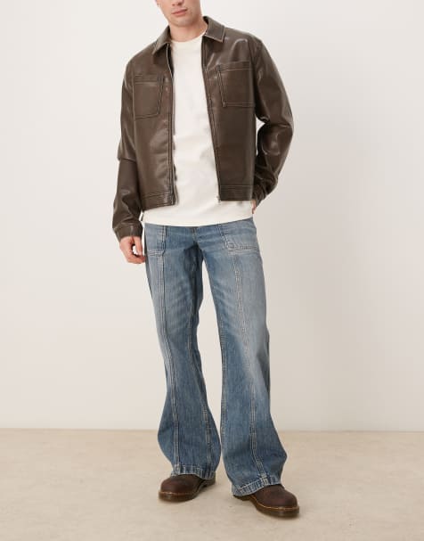 ASOS DESIGN – Weite Schlagjeans in mittelblauer Waschung mit Nahtdetail - view 1