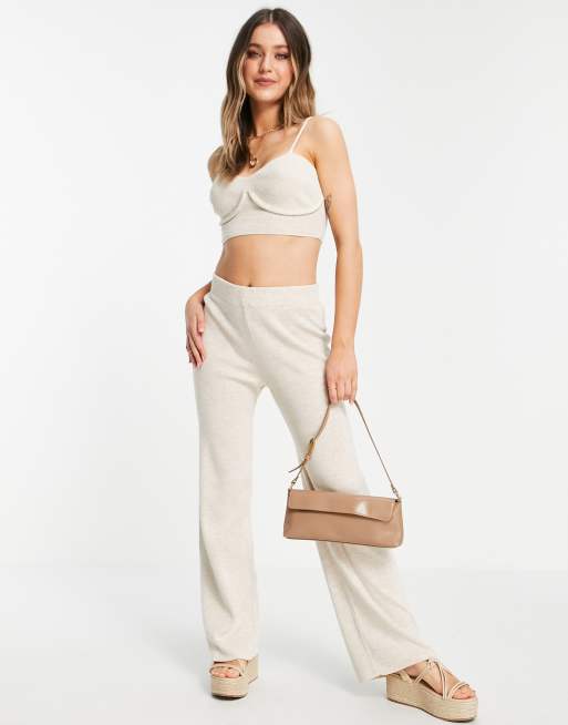 ASOS DESIGN – Weite Strickhose in Hellbeige, Kombiteil