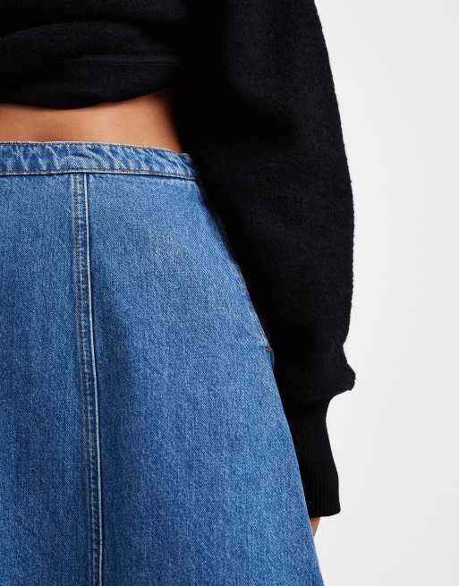 ASOS DESIGN – Weiter A-Linien-Jeansrock in Indigoblau mit Ziernaht vorne, 3 von 5