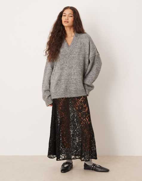 ASOS DESIGN – Weiter Maxirock aus Spitze in Schwarz - view 1