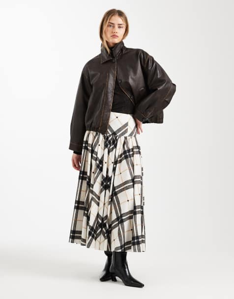 ASOS DESIGN – Weiter Midirock mit tiefer Taille und Karomuster - view 1