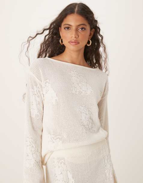 ASOS DESIGN – Weiter Pullover aus gestrickter Spitze in Ecru - view 1