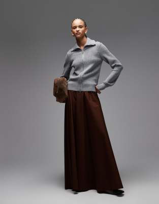 ASOS DESIGN - Weiter Rock aus Popeline in Schokobraun-Brown