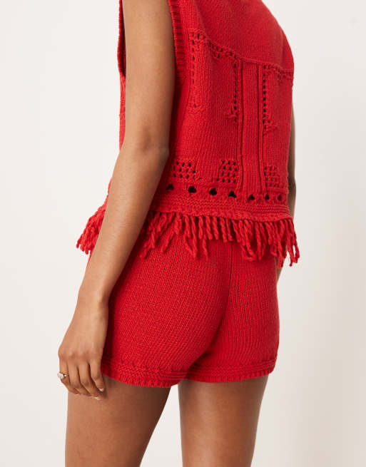 ASOS DESIGN – Weitmaschige Shorts in Rot, Kombiteil, 4 von 5
