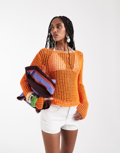 ASOS DESIGN – Weitmaschiger Häkelpullover in Orange - view 1