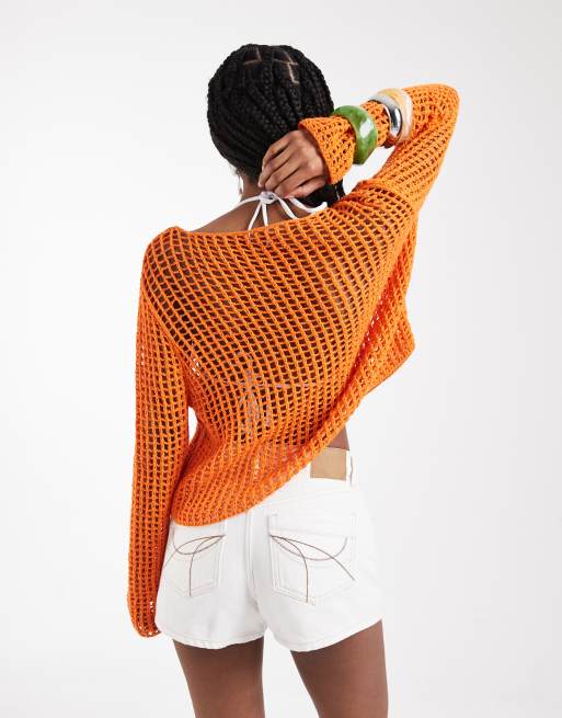 ASOS DESIGN – Weitmaschiger Häkelpullover in Orange, 2 von 8