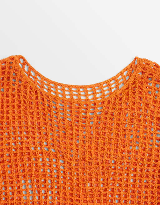 ASOS DESIGN – Weitmaschiger Häkelpullover in Orange, 8 von 8
