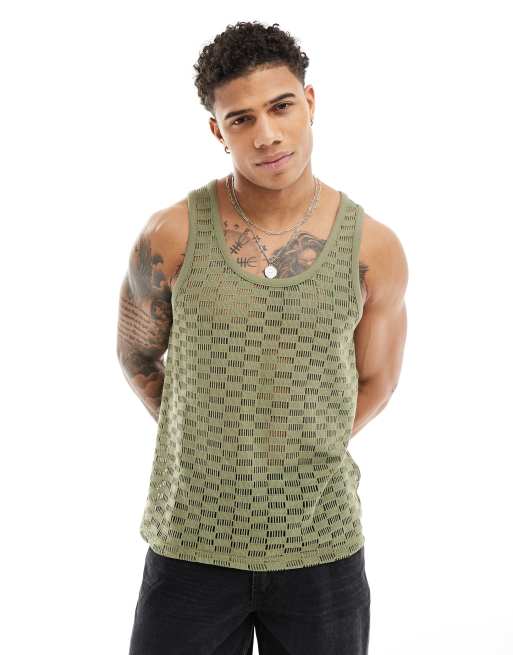 ASOS DESIGN – Weitmaschiges Häkel-Trägershirt in Grün 