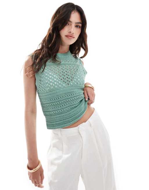 ASOS DESIGN – Weitmaschiges Racer-Tanktop in Khaki