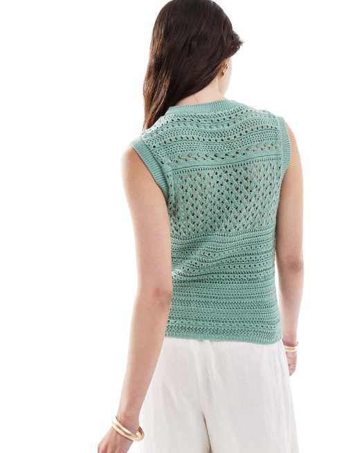 ASOS DESIGN – Weitmaschiges Racer-Tanktop in Khaki
