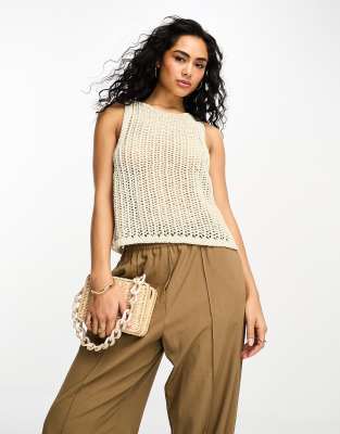 ASOS DESIGN - Weitmaschiges Strick-Tanktop mit lockerem Schnitt in Steinbeige-Neutral