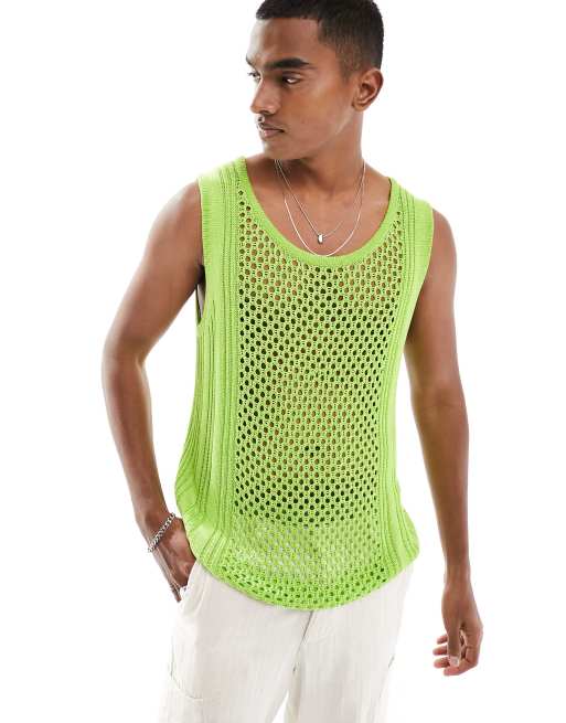 ASOS DESIGN – Weitmaschiges Strick-Trägershirt in Grün