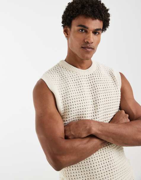 ASOS DESIGN – Weitmaschiges Strick-Trägertop in Steinbeige - view 1