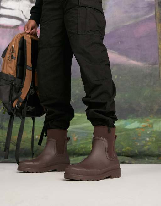 ASOS DESIGN wellington boot with scuba detail in brown