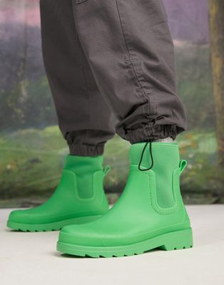 asos.com | ASOS DESIGN wellington boot with scuba detail in green