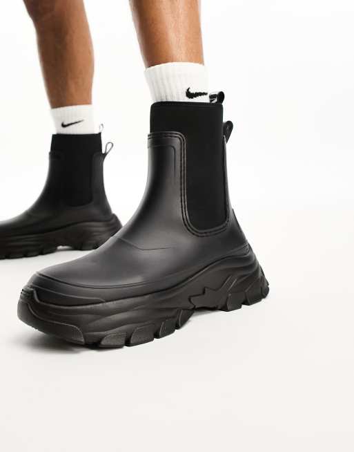 ASOS DESIGN wellington boots with tape detail in black