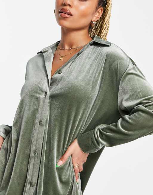 ASOS DESIGN – Welurowa koszula garniturowa w kolorze khaki, 2 z 4