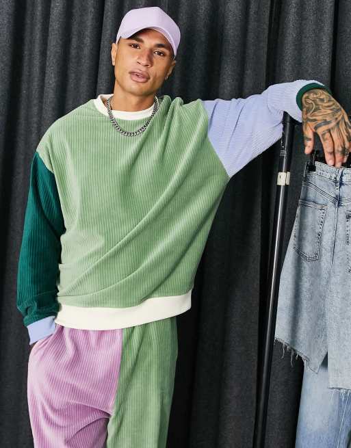 ASOS DESIGN – Welurowa prążkowana bluza oversize z blokami kolorów – część zestawu