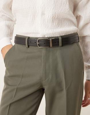 ASOS DESIGN – Wendbarer Ledergürtel in Braun und Schwarz mit polierter Schnalle in Silber - view 1
