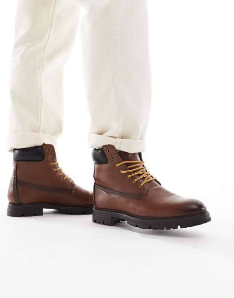 ASOS Design - Werklaarzen met veters in bruin leer - view 1