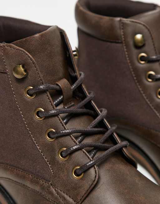 ASOS DESIGN - Werklaarzen met veters in bruin met canvas detail, 2 van 3
