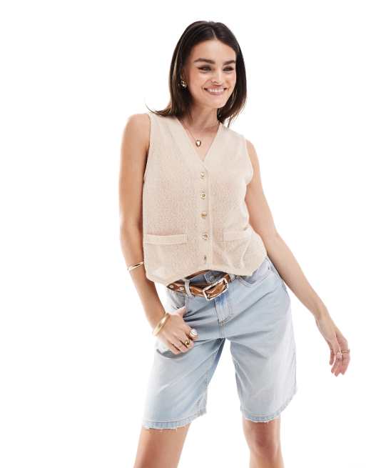 ASOS DESIGN – Weste aus gebürstetem Jersey in Neutral