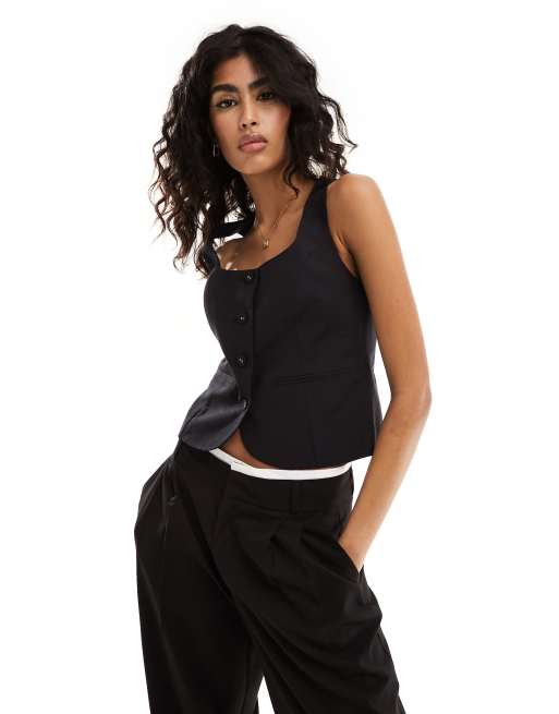 ASOS DESIGN – Weste aus Leinen in Schwarz mit U-Ausschnitt