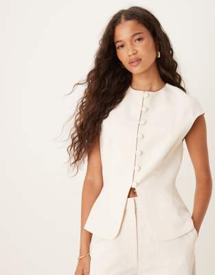 ASOS DESIGN – Weste aus Leinenmix in Elfenbeinweiß mit Kappärmeln - view 1