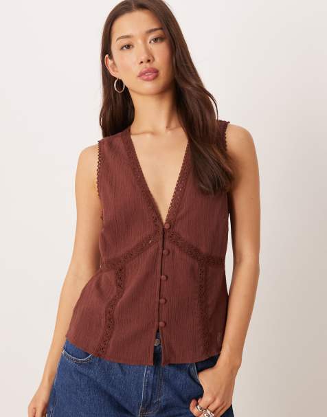 ASOS DESIGN – Weste in Braun mit Spitzenborte - view 1