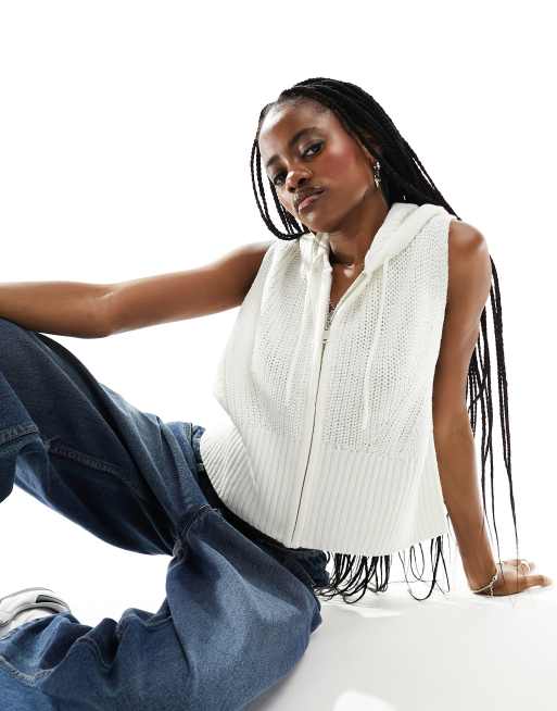 ASOS DESIGN – Weste in Creme mit durchgehendem Reißverschluss und Kapuze