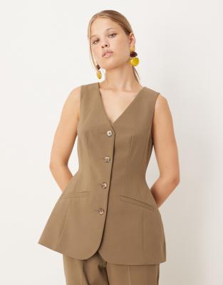 ASOS DESIGN - Weste in Olivgrün mit geformter Hüfte, Kombiteil