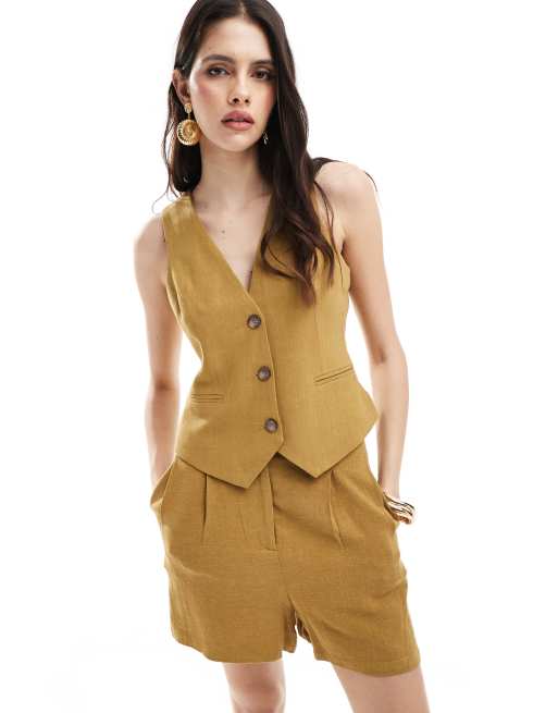 ASOS DESIGN – Weste in Olivgrün mit Leinenanteil