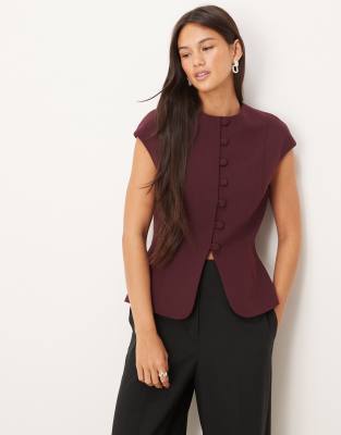ASOS DESIGN - Weste in Pflaume mit angeschnittenen Kappärmeln-Lila