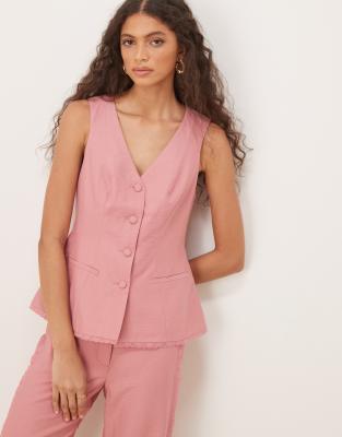 ASOS DESIGN - Weste in Rosa mit Spitzenborte, Kombiteil