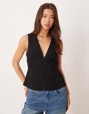 ASOS DESIGN - Weste in Schwarz mit Spitzenborte