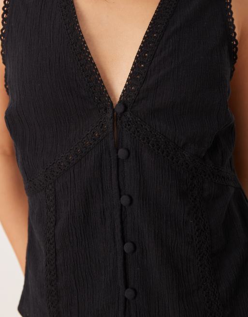 ASOS DESIGN – Weste in Schwarz mit Spitzenborte, 4 von 4