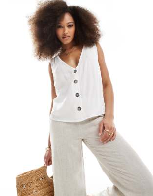 ASOS DESIGN - Weste in weißer Leinenoptik mit Knitterstruktur