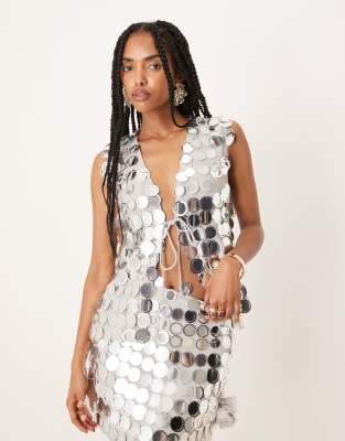 ASOS DESIGN - Weste mit Paillettenbesatz in Silber, Kombiteil