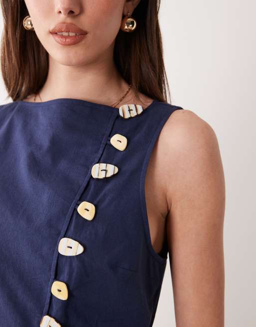 ASOS DESIGN – Westen-Maxikleid in Marineblau und Weiß mit Leinenoptik und Popeline-Rock, 2 von 4