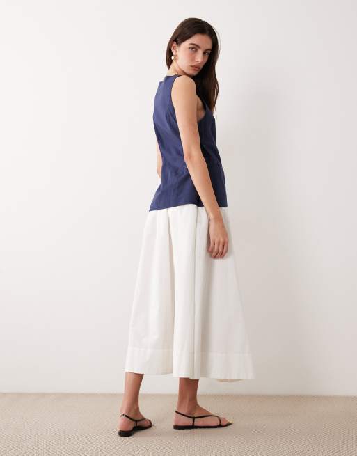ASOS DESIGN – Westen-Maxikleid in Marineblau und Weiß mit Leinenoptik und Popeline-Rock, 3 von 4