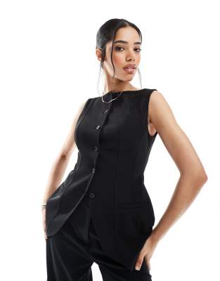 ASOS DESIGN - Westen-Top in Schwarz mit U-Boot-Ausschnitt und Korsett-Detail
