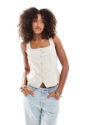 ASOS DESIGN - Westen-Top mit quadratischem Ausschnitt und Streifen hinten-Neutral