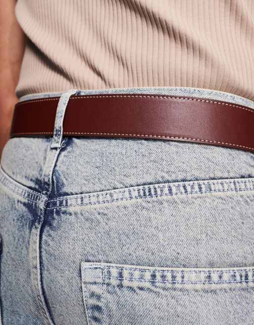 ASOS DESIGN western cowboy belt in black faux leather with faux snakeskin and contrast stitch details